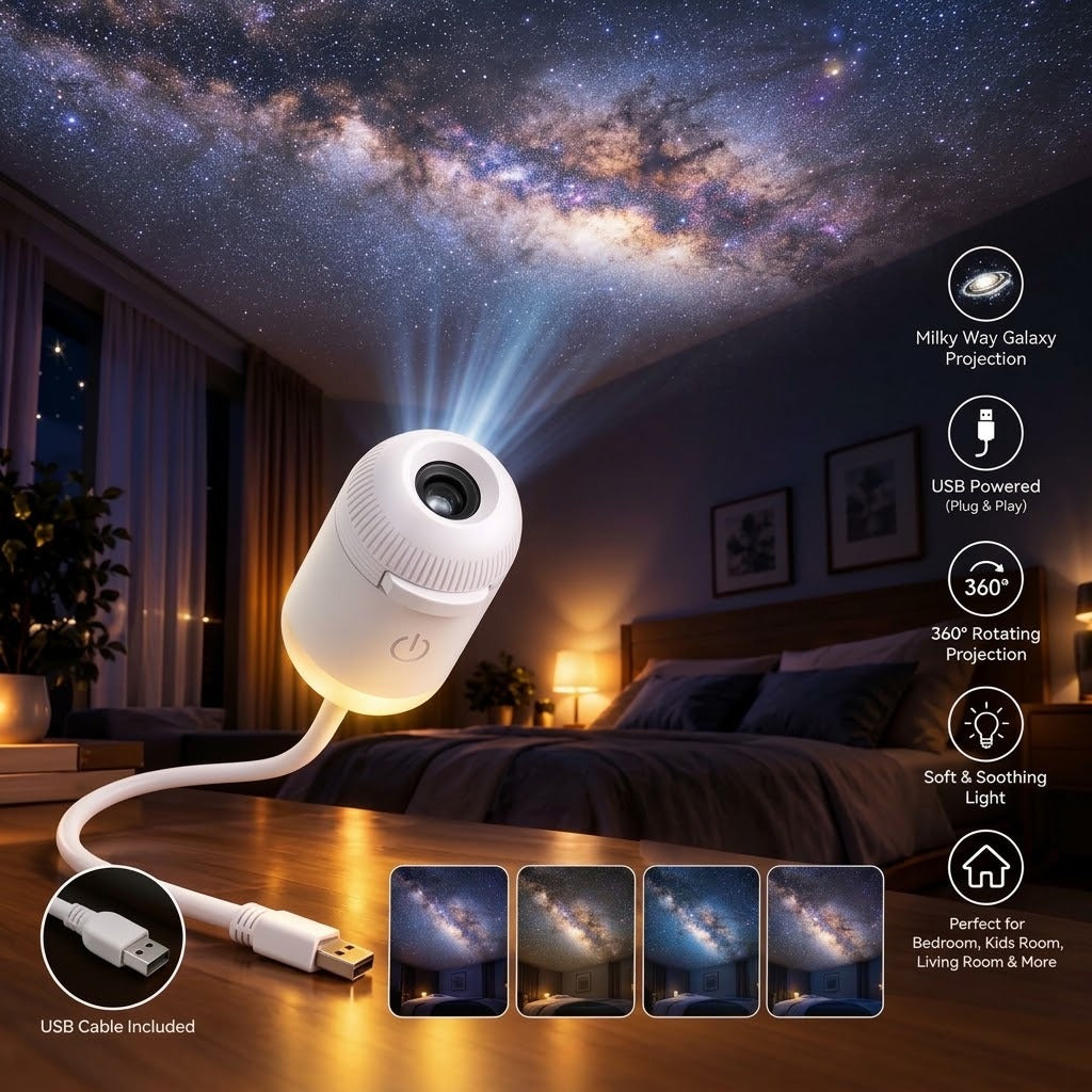 Aurora Galaxy Projection Lamp - Turn Any Room Into a Magical Starry Paradise [ White ]