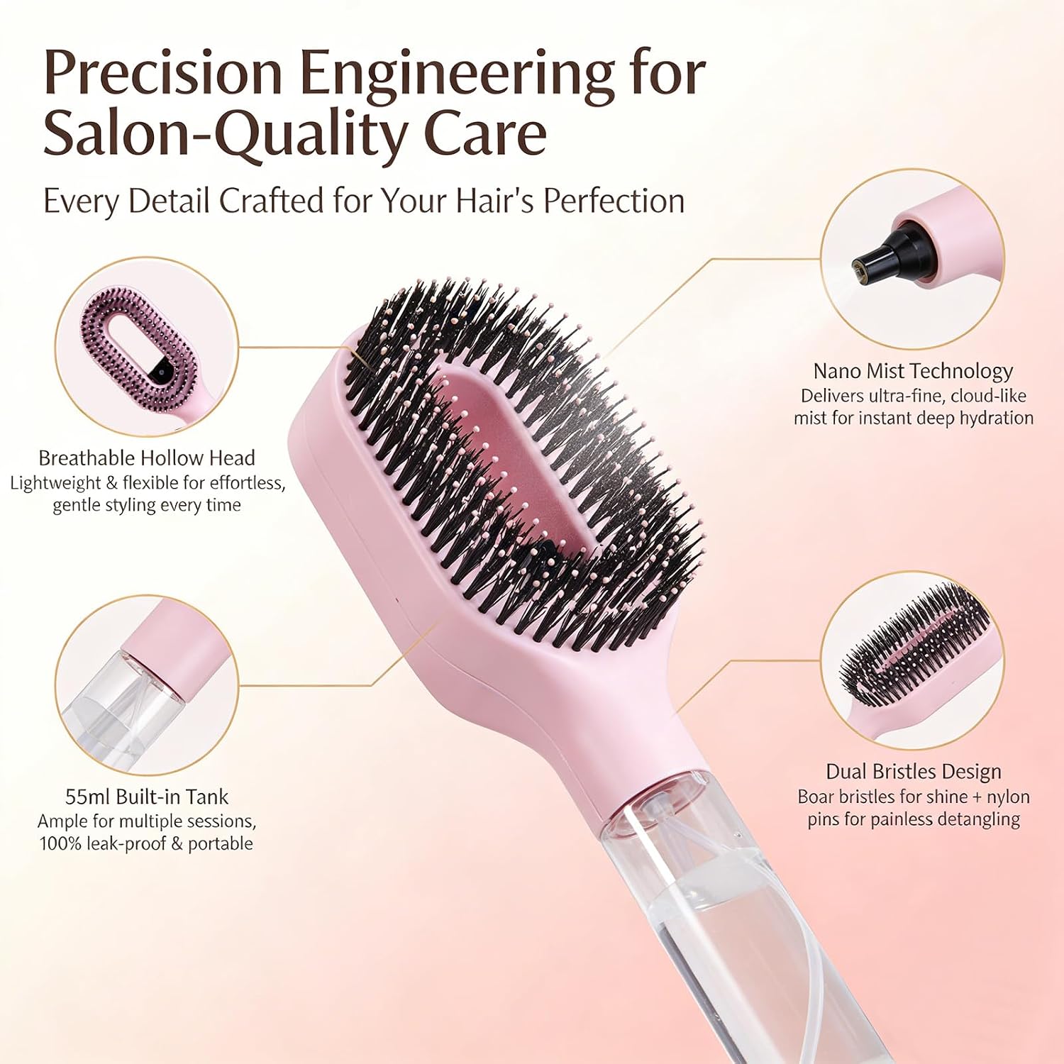 Hair Brush with Water Spray