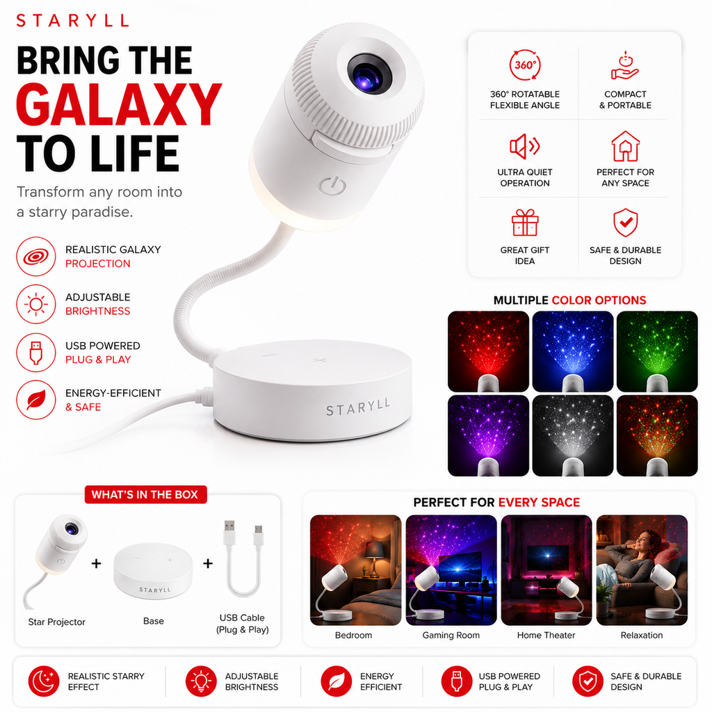 Aurora Galaxy Projection Lamp - Turn Any Room Into a Magical Starry Paradise [ White ]