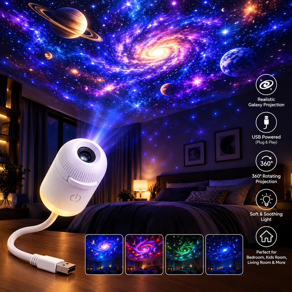 Aurora Galaxy Projection Lamp - Turn Any Room Into a Magical Starry Paradise [ White ]