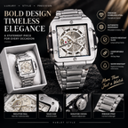Hublot Style Luxury Skeleton Dial Men's Watch – Silver Stainless Steel | Premium Square Design