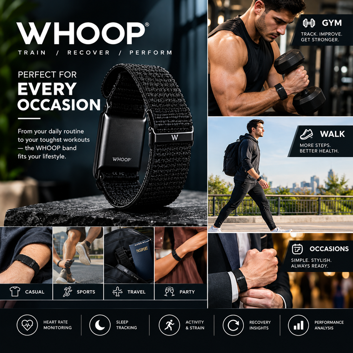 WHOOP 4.0 Fitness Tracker Smart Band – Health, Sleep & Activity Monitoring