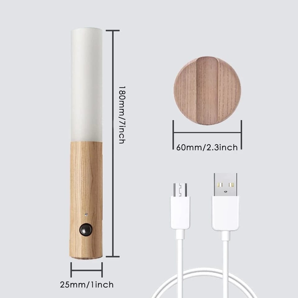 Led Wood Night Light Pir Motion Sensor Magnetic Wall Lamp Usb Rechargeable Lights Home Staircase Bedroom Lamp Bedside Lighting